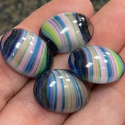 4 Vintage Rainbow Wave Striped Oval Glass Cabochons - Sea Beads