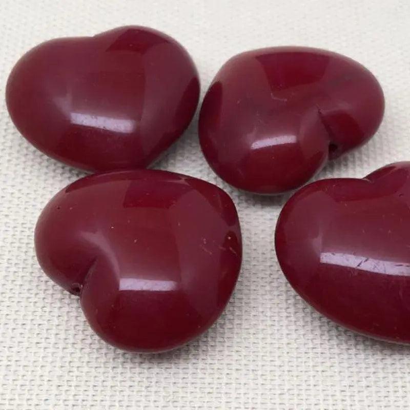 4 Vintage Red Burgundy Czech Glass Hearts Partially Drilled - Sea Beads