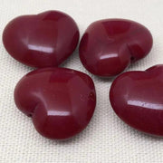4 Vintage Red Burgundy Czech Glass Hearts Partially Drilled - Sea Beads
