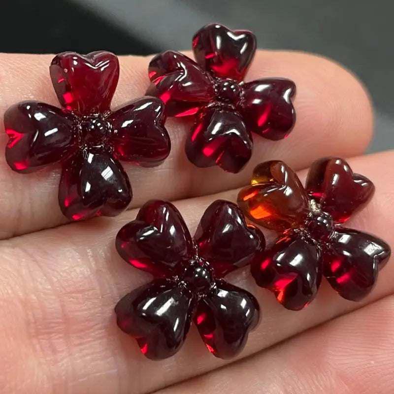 4 Vintage Red Floral Glass Cabochons - Sea Beads