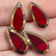 4 Vintage Red Glass Pendants Gold Trim - Sea Beads