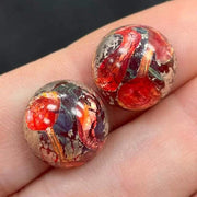 4 Vintage Red Japan Silver Foil Round Glass Cabochons - Sea Beads