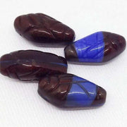 4 Vintage Red Maroon Blue German Glass Beads - Sea Beads