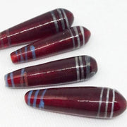 4 Vintage Red Siam Striped Large Teardrop Glass Beads - Sea Beads