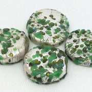 4 Vintage Silver Green Japan Foil Glass Beads - Sea Beads