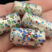 4 Vintage Silver Japan Sugar Coated Tube Glass Beads - Sea Beads
