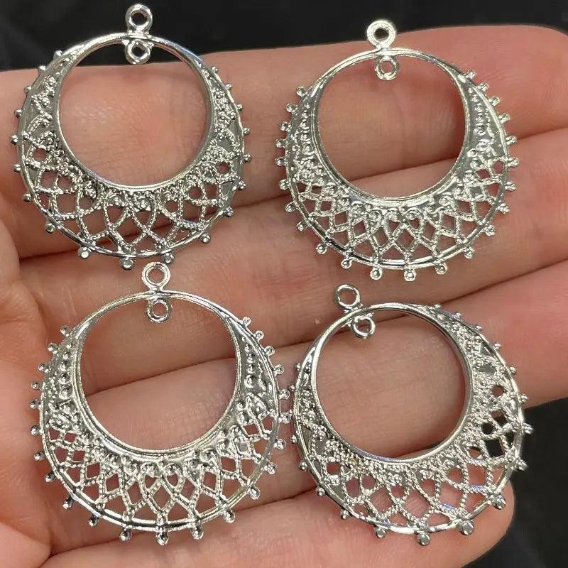 4 Vintage Silver Lace Filigree Metal Pendants - Sea Beads