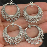 4 Vintage Silver Lace Filigree Metal Pendants - Sea Beads