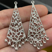 4 Vintage Silver Lacy Filagree Metal Pendants - Sea Beads