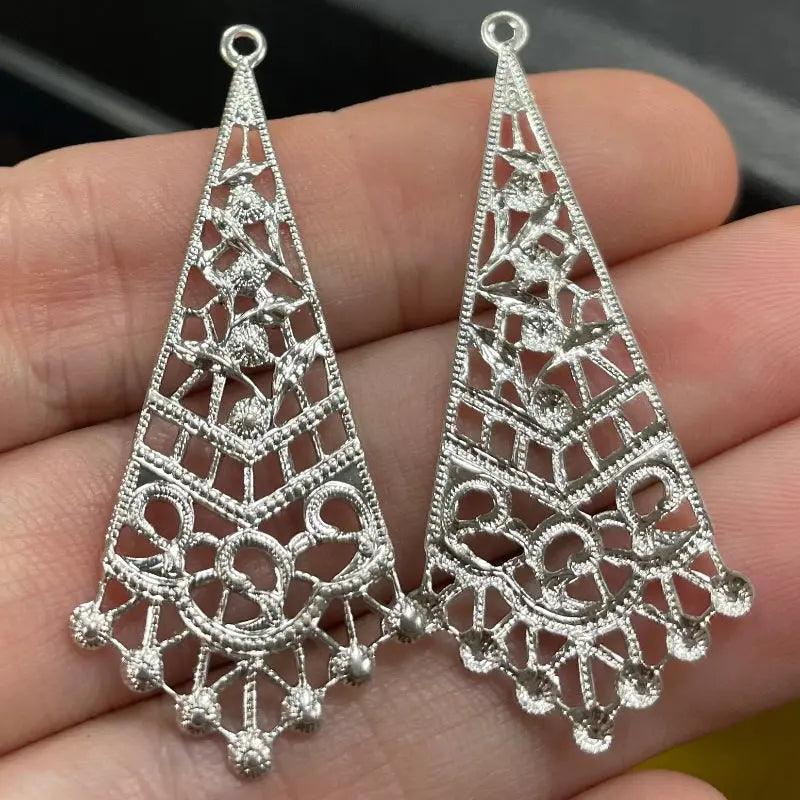 4 Vintage Silver Lacy Filagree Metal Pendants - Sea Beads