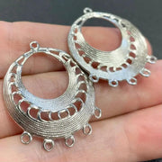 4 Vintage Silver Plated Chandelier Hoop Pendants - Sea Beads