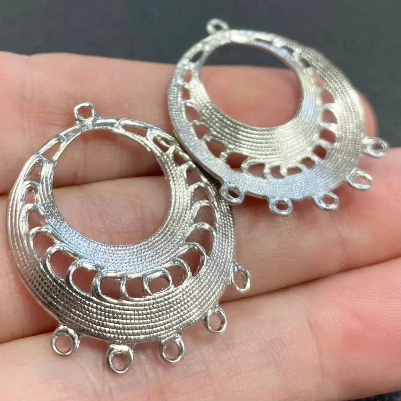 4 Vintage Silver Plated Chandelier Hoop Pendants - Sea Beads