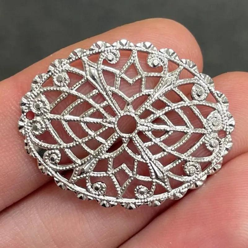4 Vintage Silver Plated Filigree Lace Oval Metal Stampings - Sea Beads