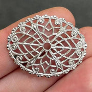 4 Vintage Silver Plated Filigree Lace Oval Metal Stampings - Sea Beads