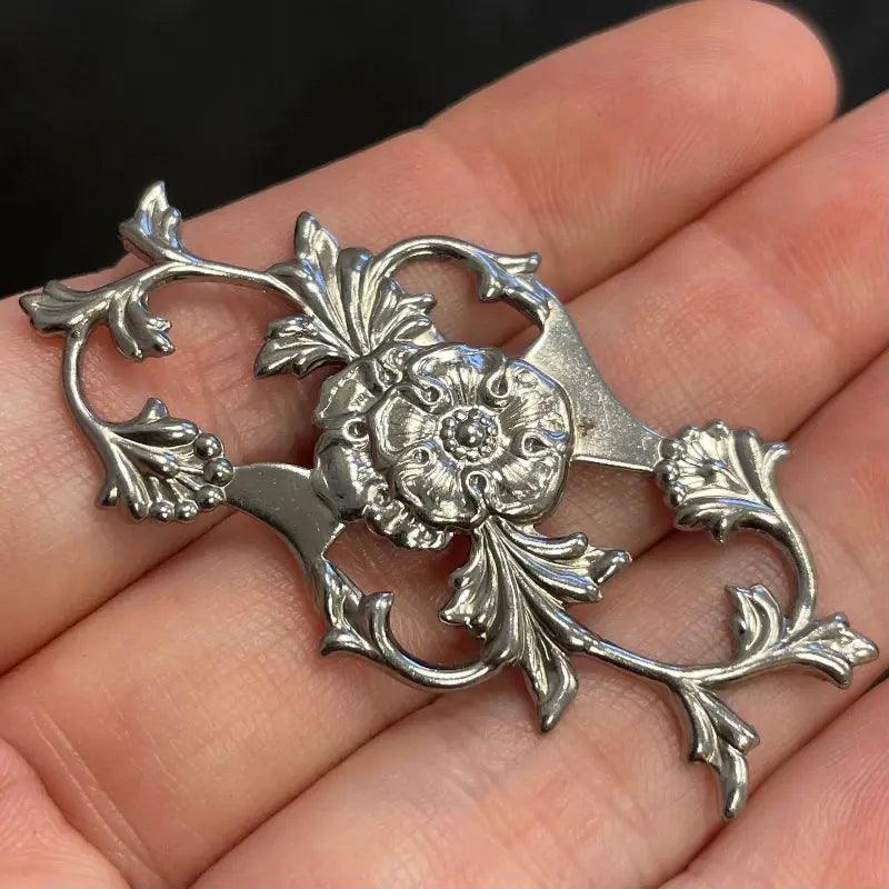 4 Vintage Silver Plated Floral Vine Metal Stampings - Sea Beads
