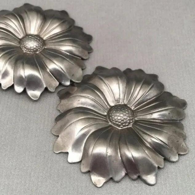 4 Vintage Silver Plated Flower Metal Stampings - Sea Beads