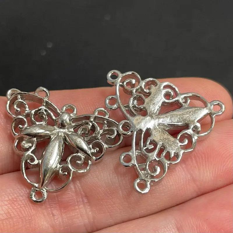 4 Vintage Silver Plated Multi Strand Connector Pendants - Sea Beads