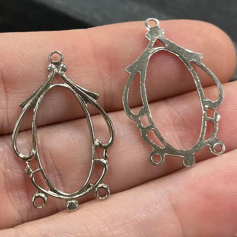 4 Vintage Silver Plated Ornate Metal Charm Pendants - Sea Beads