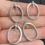 4 Vintage Silver Plated Oval Metal Pendants - Sea Beads