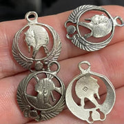 4 Vintage Silver Plated Round Egyptian Metal Charms - Sea Beads