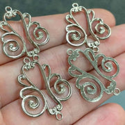 4 Vintage Silver Plated Scroll Connector Metal Pendants - Sea Beads