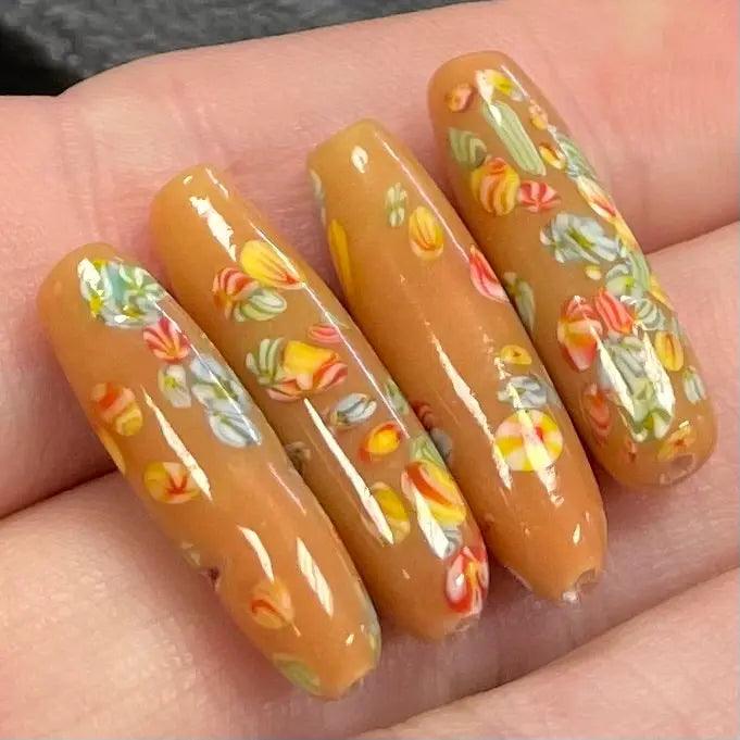 4 Vintage Tan Japan Millefiori Glass Beads - Sea Beads