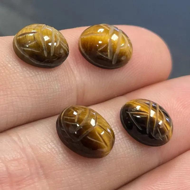 4 Vintage Tigereye oval Gemstone Cabochons - Sea Beads