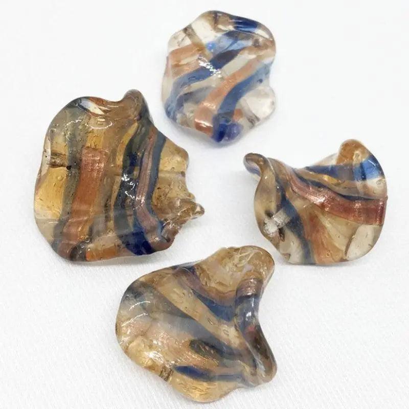 4 Vintage Topaz Chunky Striped Glass Beads - Sea Beads