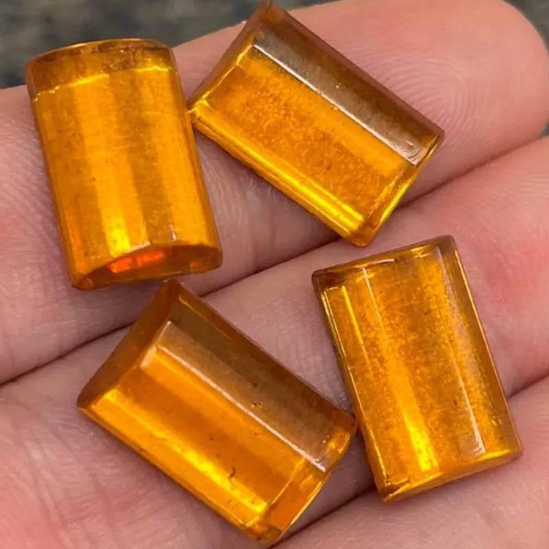4 Vintage Topaz Domed Faceted Glass Cabochons - Sea Beads