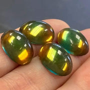 4 Vintage Topaz Emerald Moonglow Oval Glass Cabochons - Sea Beads