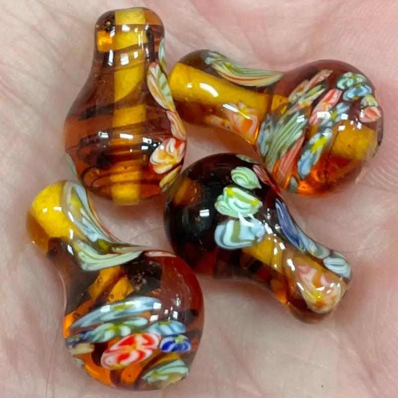4 Vintage Topaz Japan Millefiori Glass Beads - Sea Beads