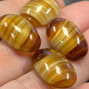 4 Vintage Topaz Striped Oval Glass Cabochons - Sea Beads