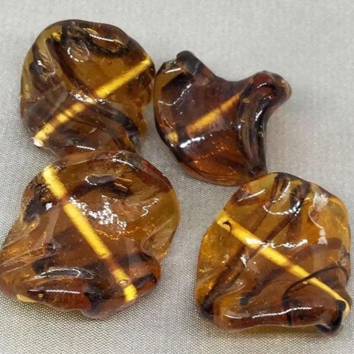 4 Vintage Topaz Tortoise Striped Glass Beads - Sea Beads
