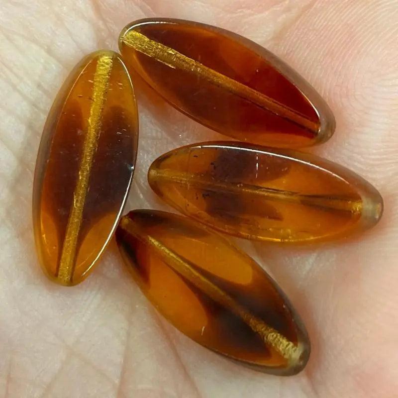 4 Vintage Tortoise Topaz Oval Window Glass Beads - Sea Beads