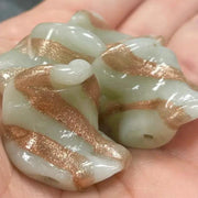 4 Vintage White Aventurine Stripped Ruffled Glass Beads - Sea Beads