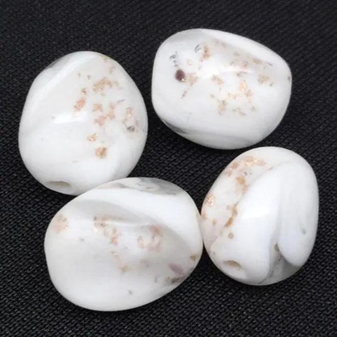 4 Vintage White Clear Japan Foil Murano Oval Glass Beads - Sea Beads