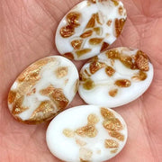 4 Vintage White German Aventurine Oval Glass Cabochons - Sea Beads