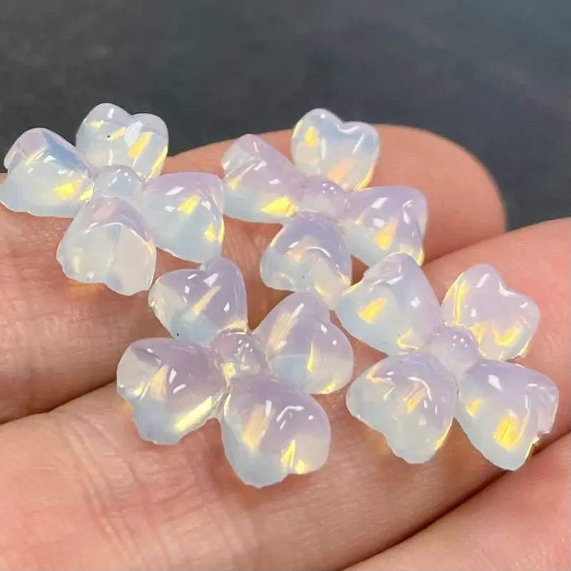 4 Vintage White Opal Flower Glass Cabochons - Sea Beads