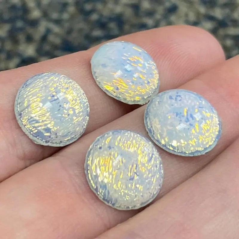 4 Vintage White Opal Foil Domed Round Glass Stones - Sea Beads