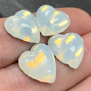 4 Vintage White Opal Heart Glass Cabochons - Sea Beads