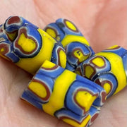 4 Vintage Yellow Blue African Trade Glass Beads - Sea Beads