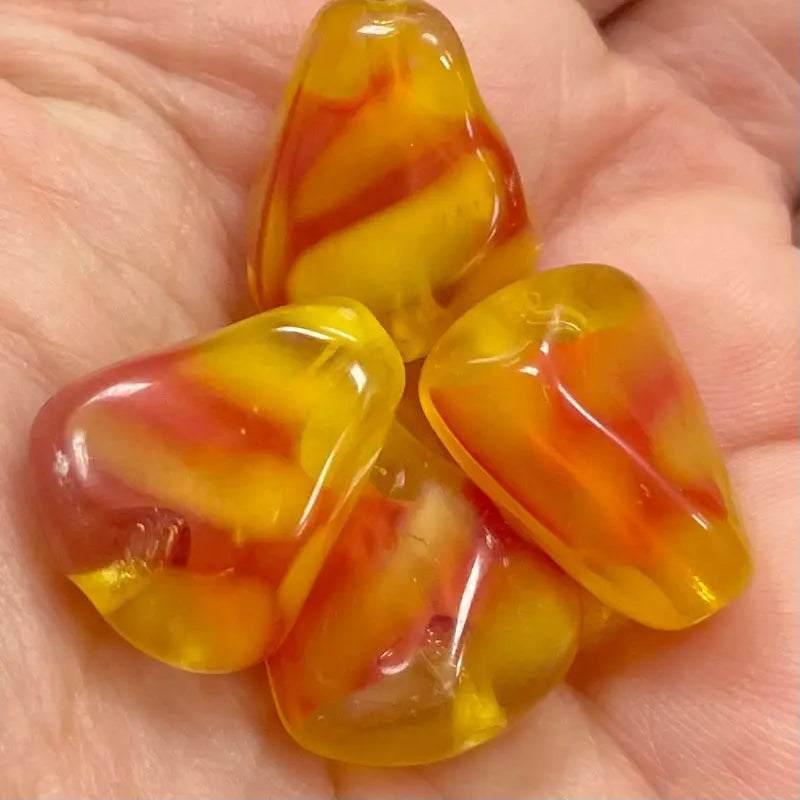 4 Vintage Yellow German Fire Opal Glass Beads - Sea Beads