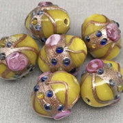 4 Vintage Yellow Glass Beads Wedding Cake - Sea Beads