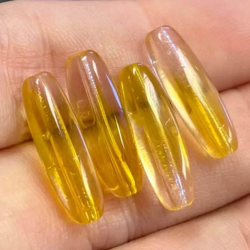 4 Vintage Yellow Golden Givre German Oval Glass Beads - Sea Beads