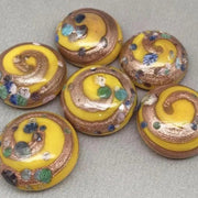 4 Vintage Yellow Golden Japan Glass Button Front Stones - Sea Beads