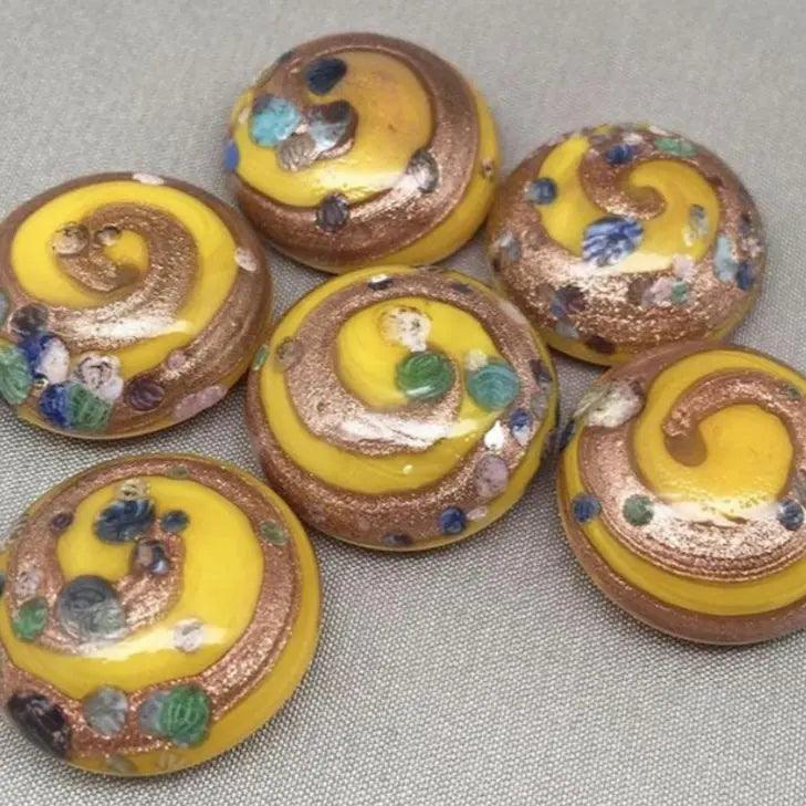 4 Vintage Yellow Golden Japan Glass Button Front Stones - Sea Beads