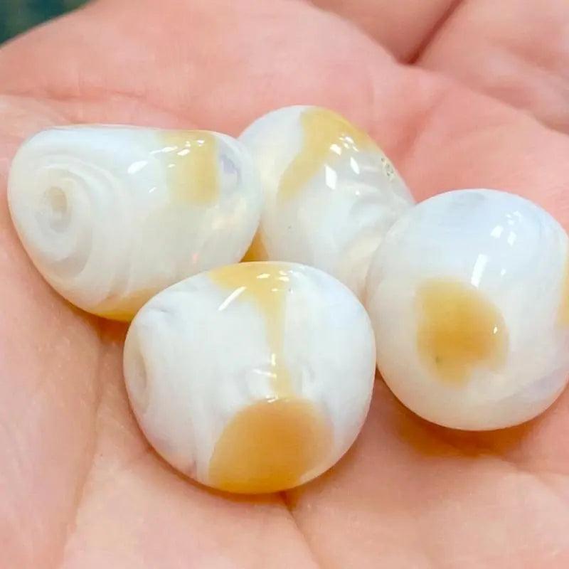 4 Vintage Yellow Golden Japan Opal Dot Glass Beads - Sea Beads