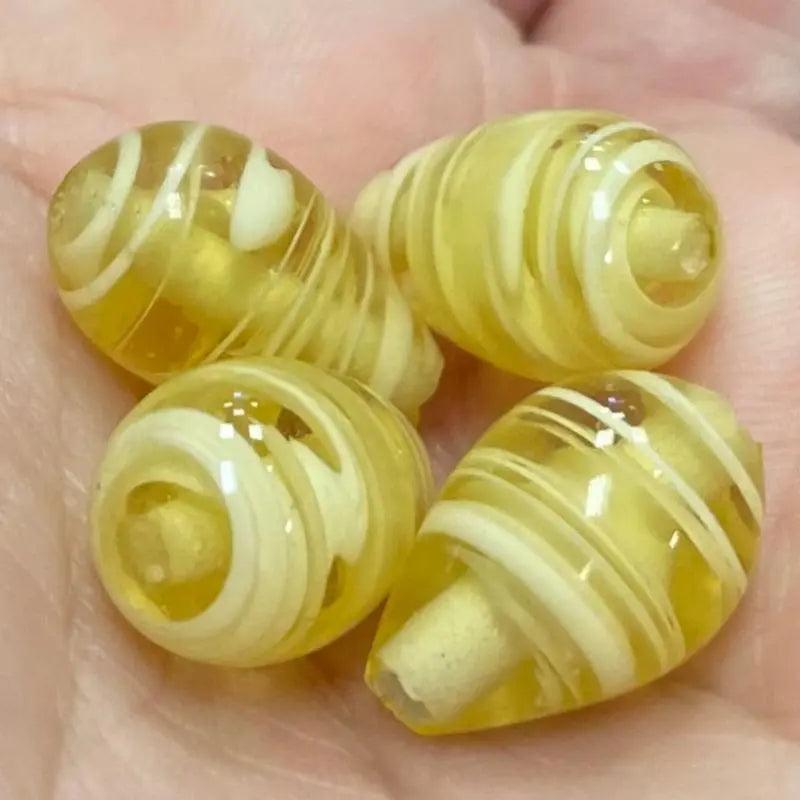 4 Vintage Yellow Japan Cherry Brand Teardrop Glass Beads - Sea Beads