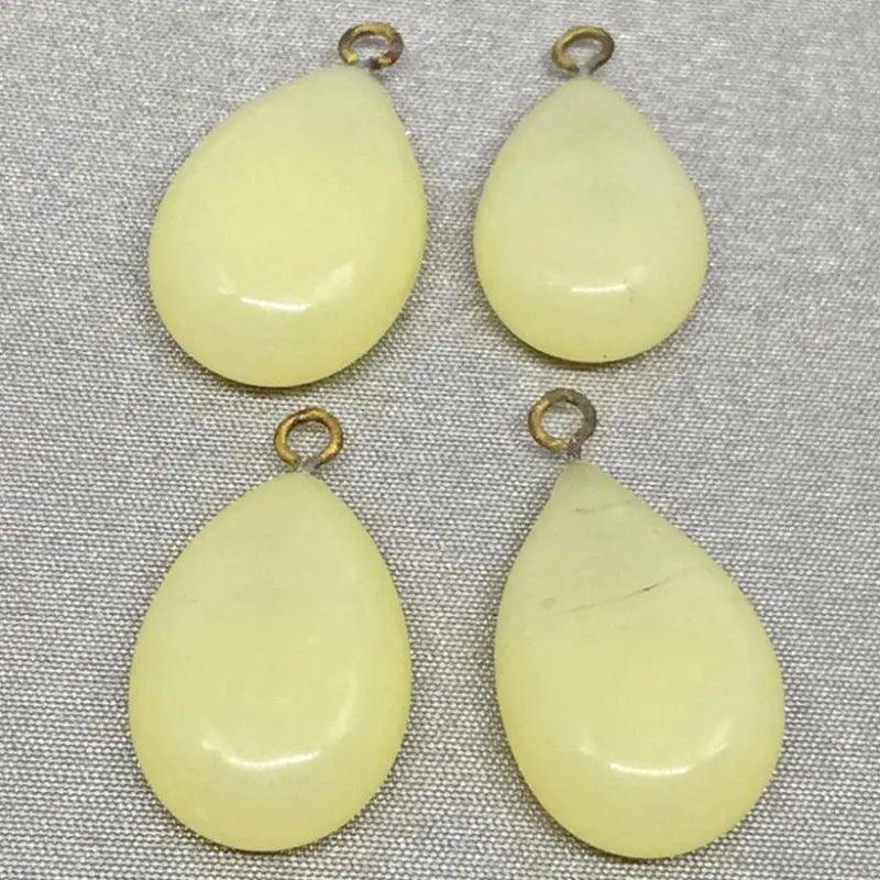 4 Vintage Yellow Japan Opal Drop Glass Charms - Sea Beads