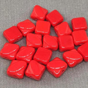40 Silky Red Czech Two Hole Glass Beads - Sea Beads